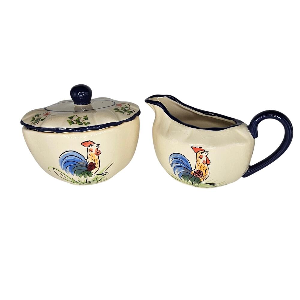 Vintage Cracker Barrel Sugar Creamer Set Rooster Farmhouse French Country CRAZE